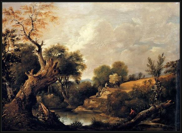 Framed John Constable the harvest field painting