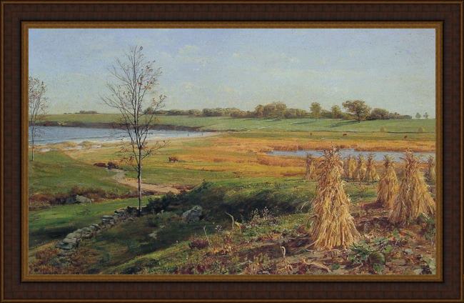 Framed John Frederick Kensett connecticut shoreline in autumn painting