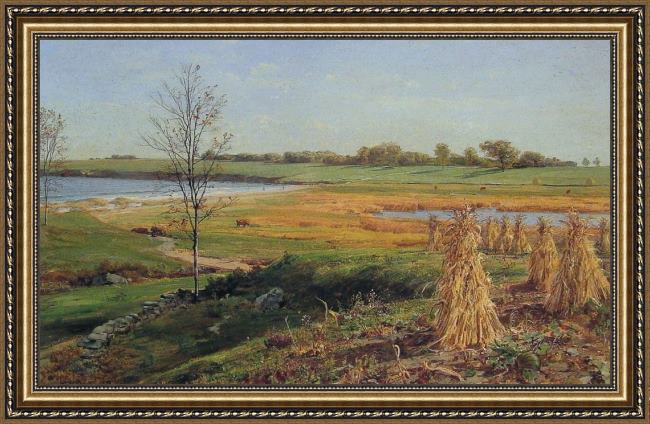 Framed John Frederick Kensett connecticut shoreline in autumn painting