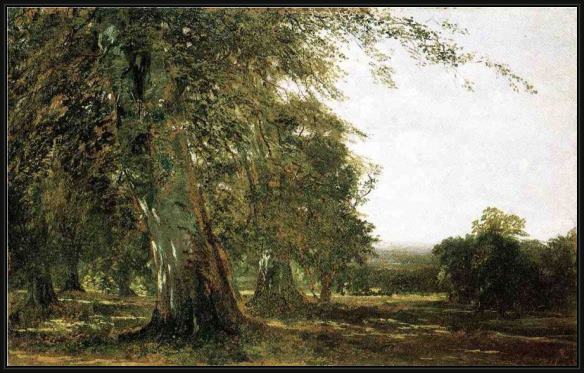 Framed John Frederick Kensett windsow woods painting