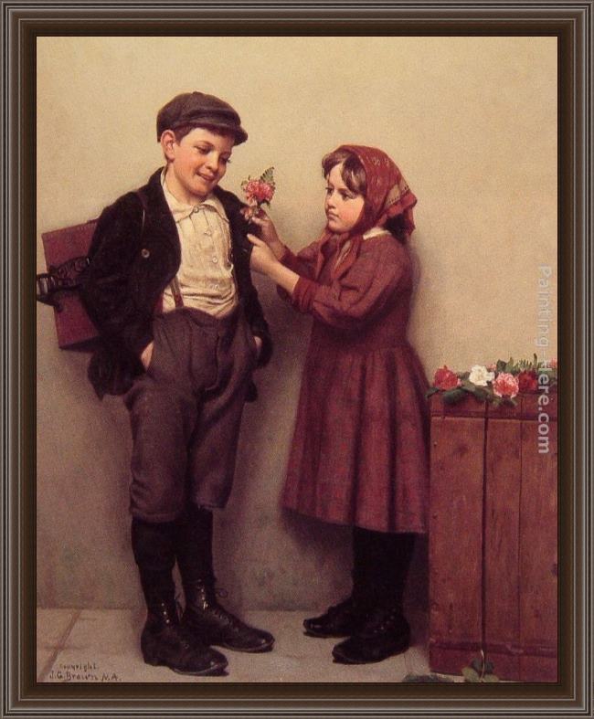 Framed John George Brown the button hole posy painting