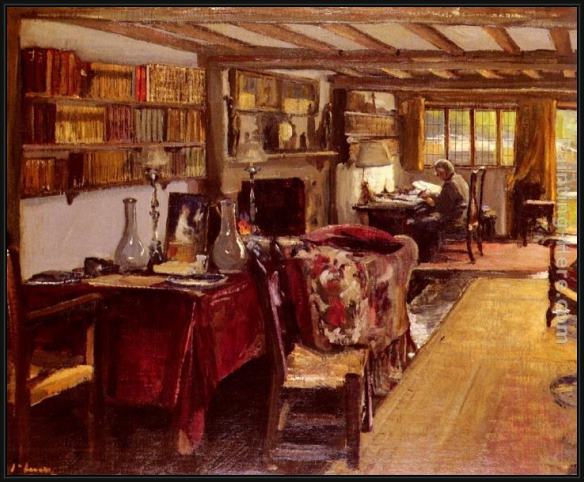 Framed John Lavery a writing room at the wharf, sutton courtenay painting