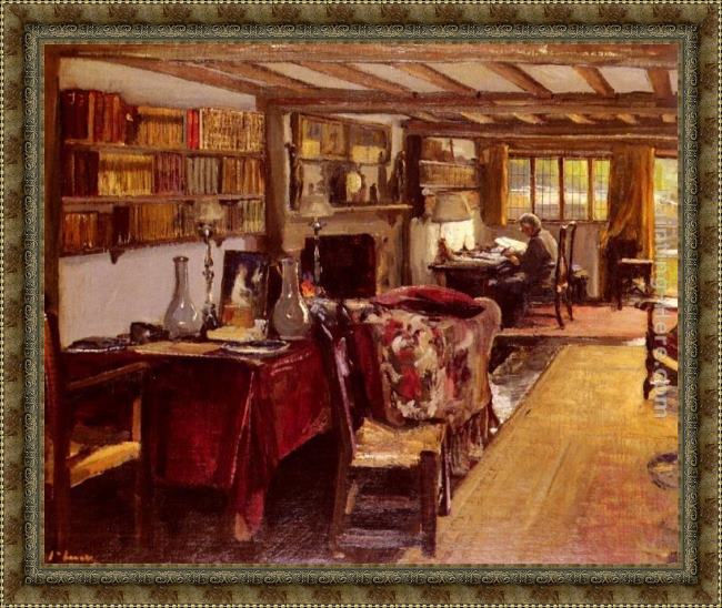 Framed John Lavery a writing room at the wharf, sutton courtenay painting