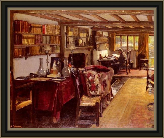 Framed John Lavery a writing room at the wharf, sutton courtenay painting