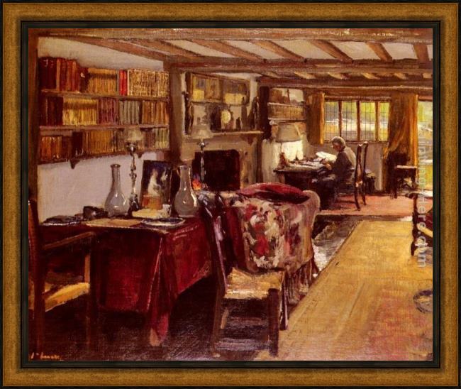 Framed John Lavery a writing room at the wharf, sutton courtenay painting