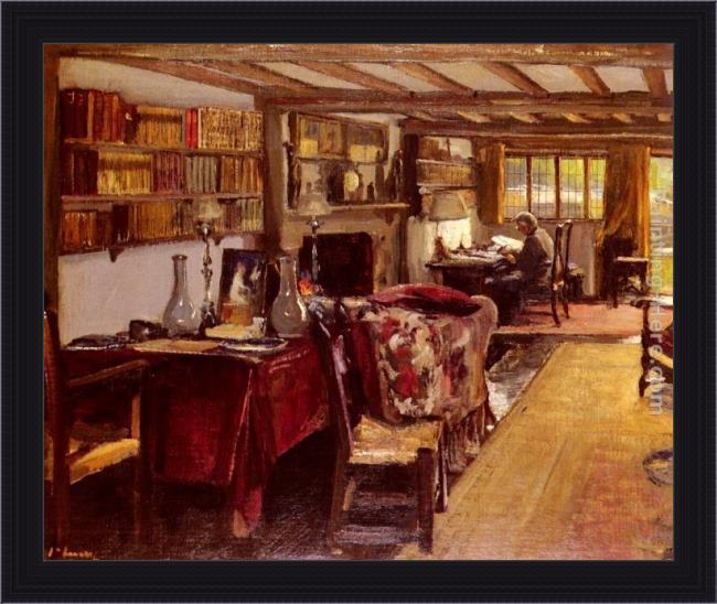 Framed John Lavery a writing room at the wharf, sutton courtenay painting