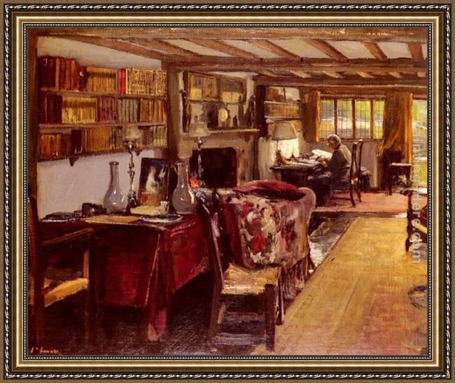 Framed John Lavery a writing room at the wharf, sutton courtenay painting