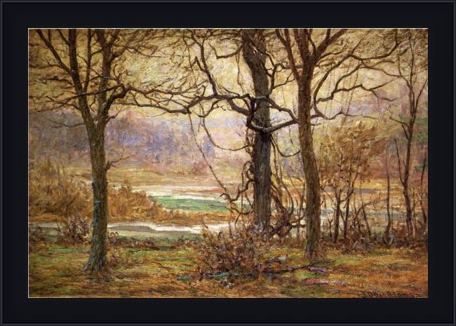 Framed John Ottis Adams autumn on the whitewater painting