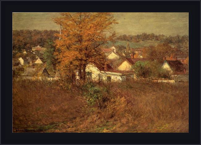 Framed John Ottis Adams our village 1902 painting