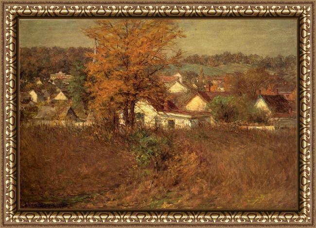 Framed John Ottis Adams our village 1902 painting
