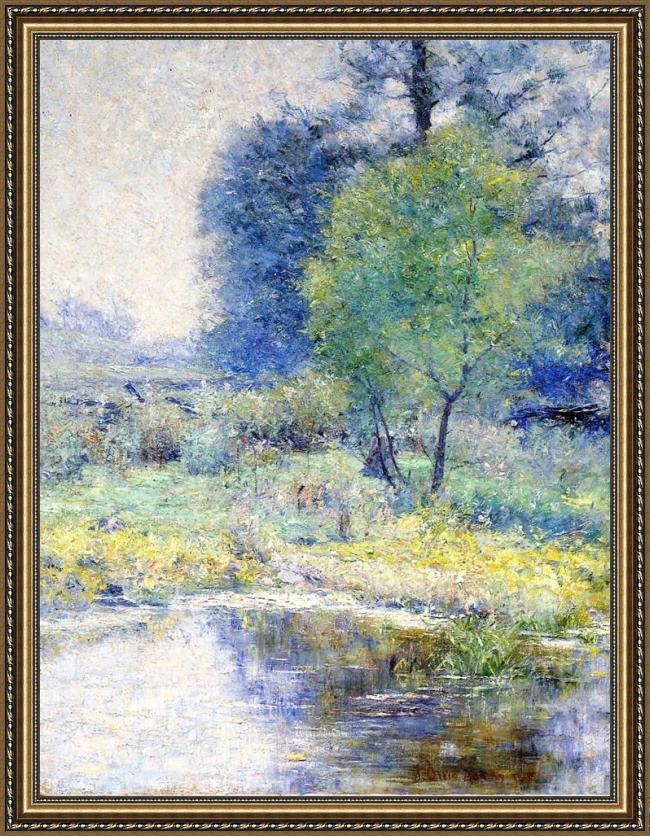 Framed John Ottis Adams spring landscape 1895 painting