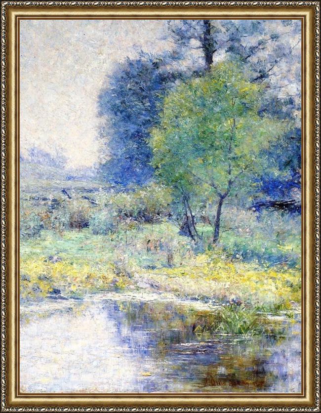 Framed John Ottis Adams spring landscape 1895 painting