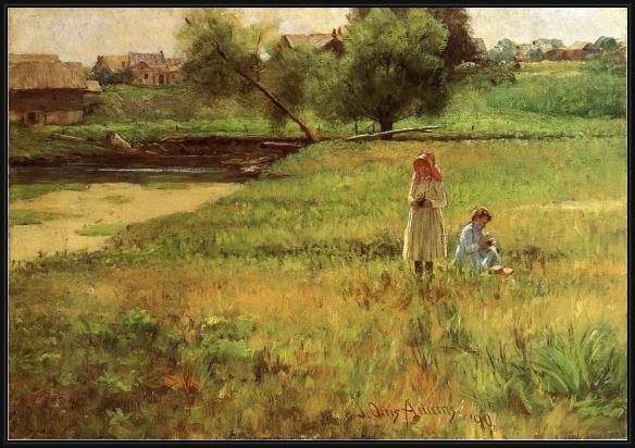 Framed John Ottis Adams summertime 1890 painting