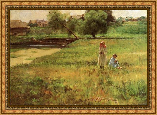 Framed John Ottis Adams summertime 1890 painting