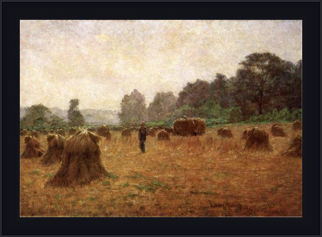 Framed John Ottis Adams wheat wain afield painting