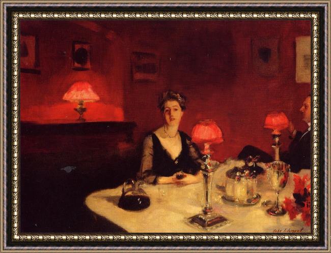 Framed John Singer Sargent a dinner table at night painting