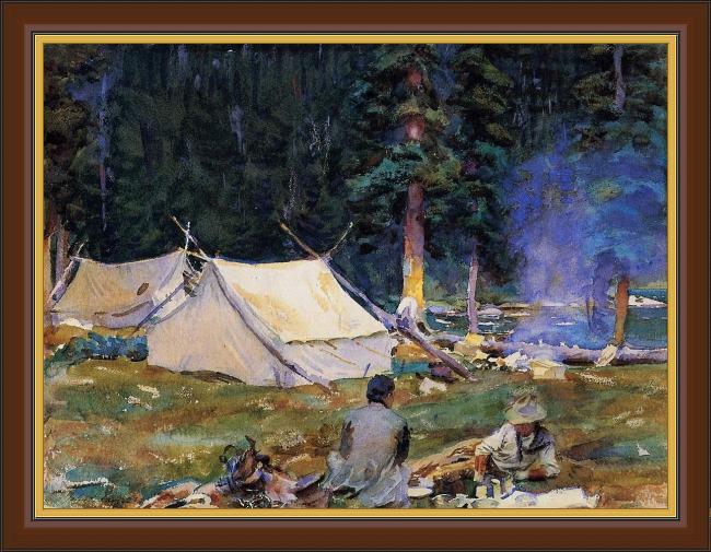 Framed John Singer Sargent camping at lake o'hara painting