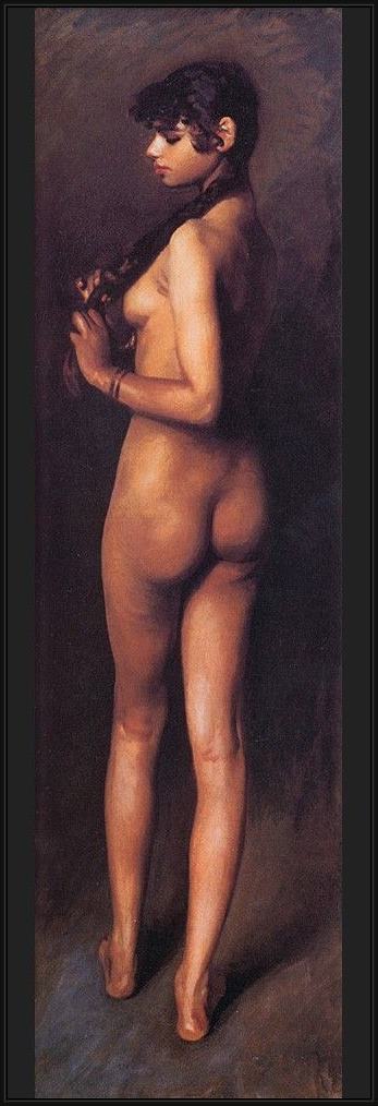 Framed John Singer Sargent nude egyptian girl painting