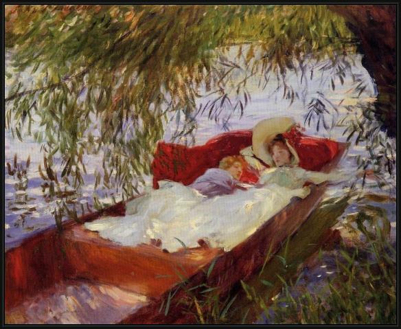 Framed John Singer Sargent two women asleep in a punt under the willows painting