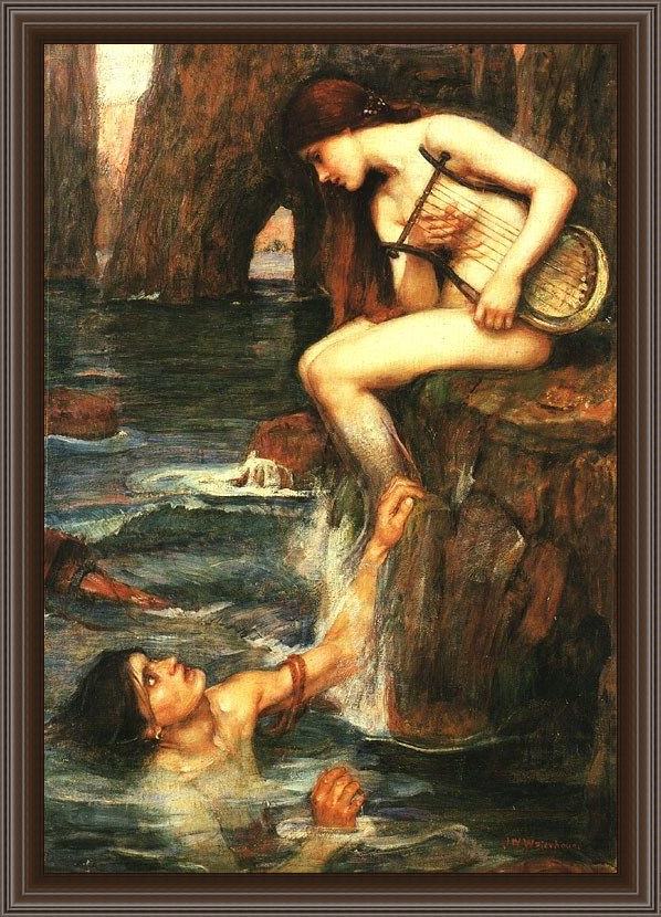 Framed John William Waterhouse the siren painting