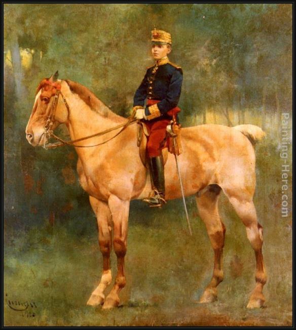 Framed Jose Cusachs y Cusachs a portrait of alfonso iii on horseback painting