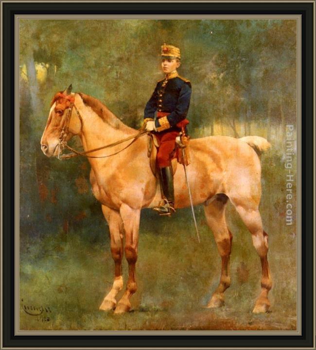 Framed Jose Cusachs y Cusachs a portrait of alfonso iii on horseback painting