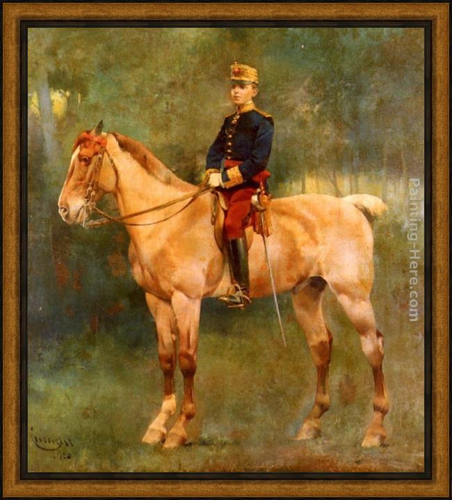 Framed Jose Cusachs y Cusachs a portrait of alfonso iii on horseback painting