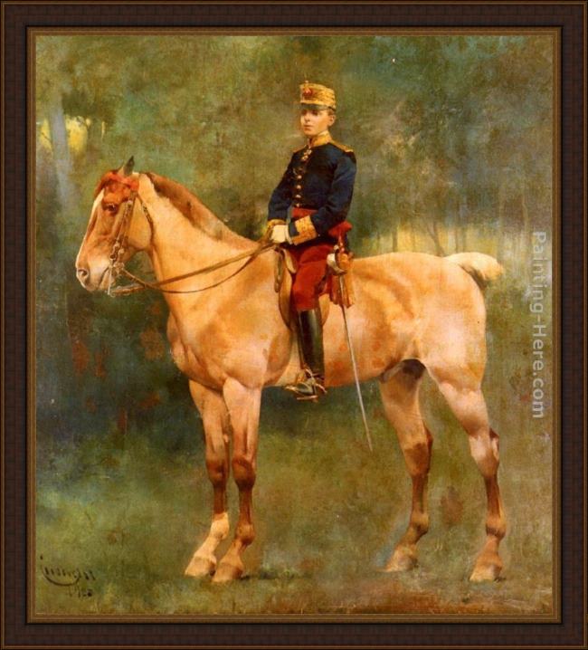 Framed Jose Cusachs y Cusachs a portrait of alfonso iii on horseback painting