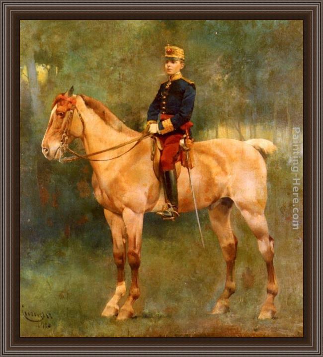 Framed Jose Cusachs y Cusachs a portrait of alfonso iii on horseback painting
