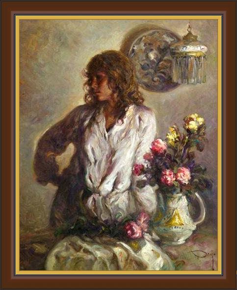 Framed Jose Royo interior con flores painting