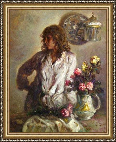 Framed Jose Royo interior con flores painting
