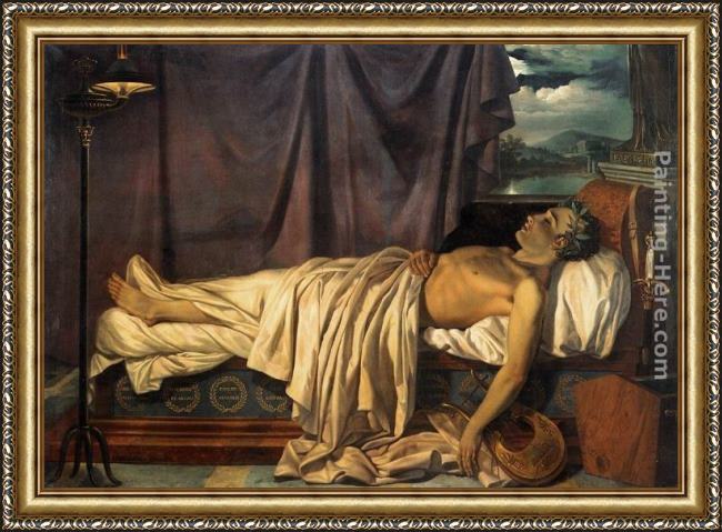 Framed Joseph-Denis Odevaere lord byron on his death-bed painting