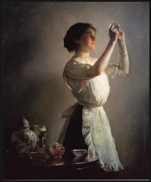 Framed Joseph DeCamp the blue cup painting