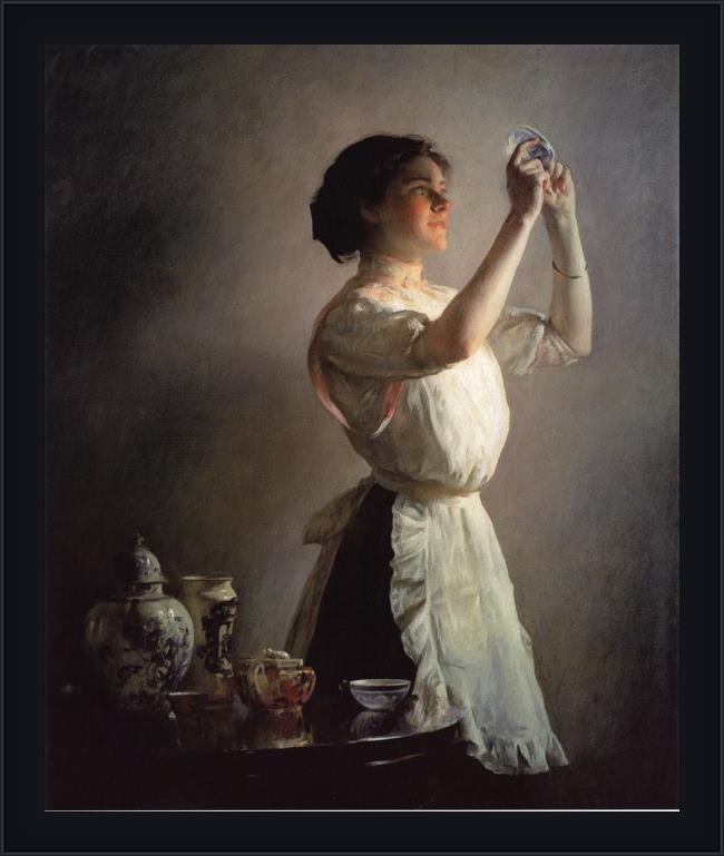 Framed Joseph DeCamp the blue cup painting