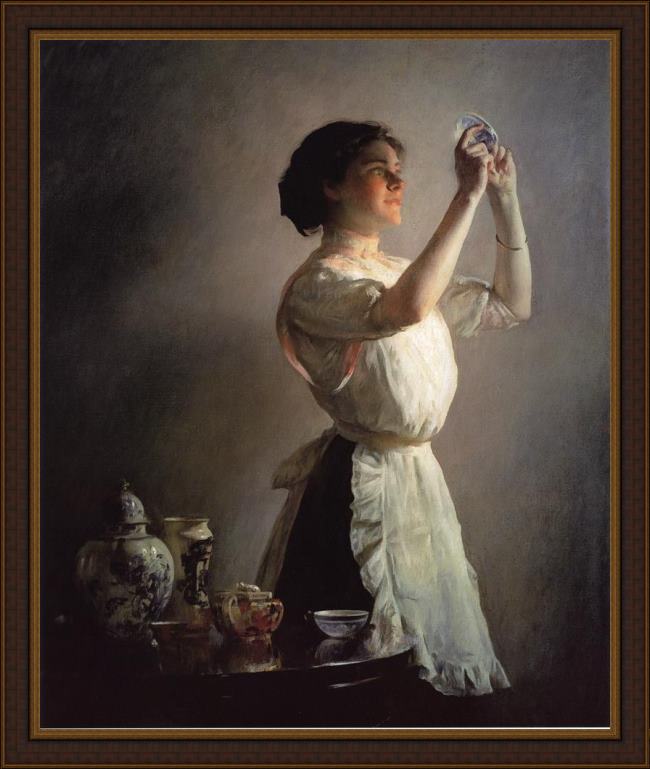 Framed Joseph DeCamp the blue cup painting