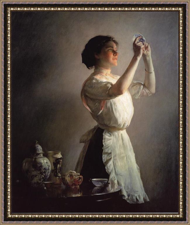 Framed Joseph DeCamp the blue cup painting