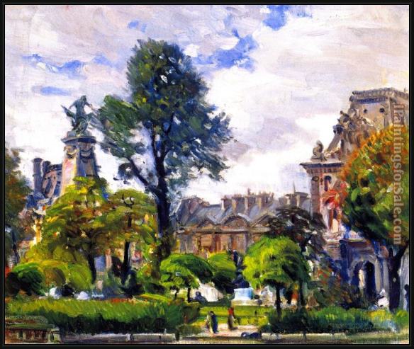 Framed Joseph Kleitsch gardens of the tuileries, the louvre painting