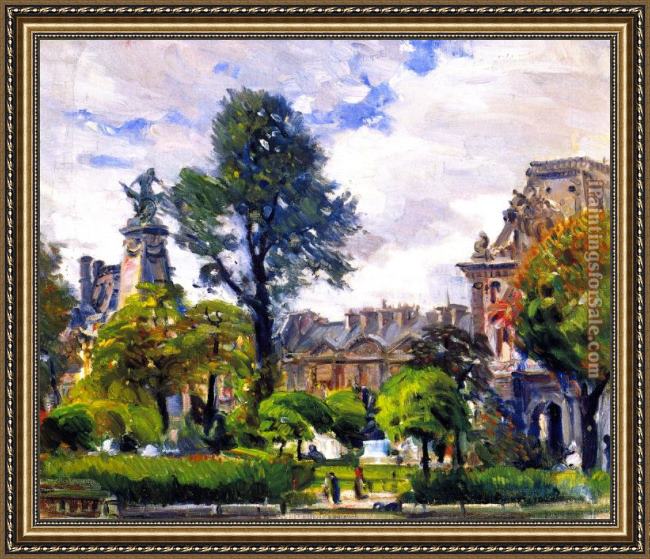 Framed Joseph Kleitsch gardens of the tuileries, the louvre painting