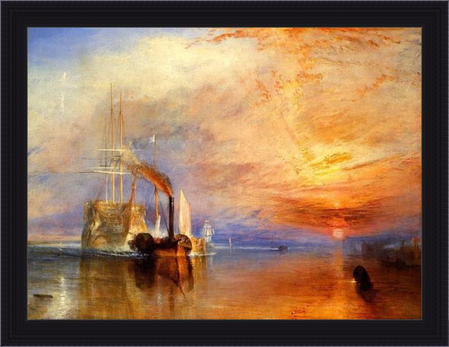 Framed Joseph Mallord William Turner the fighting temeraire tugged to her last berth to be broken up painting