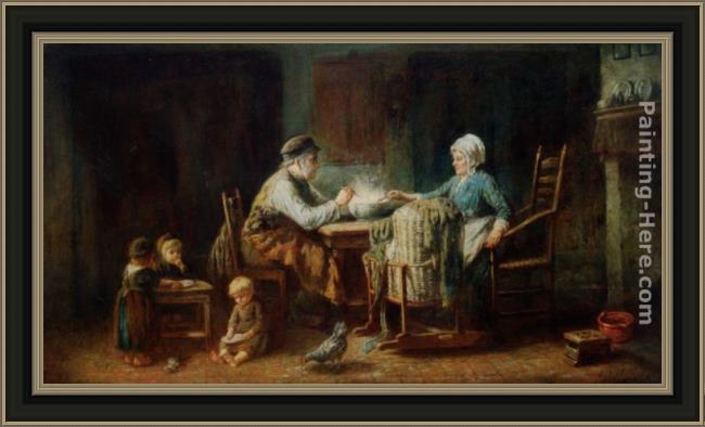 Framed Jozef Israels a frugal meal painting