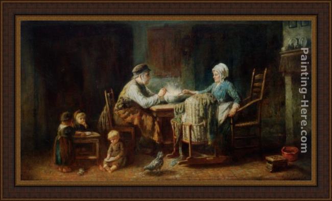 Framed Jozef Israels a frugal meal painting