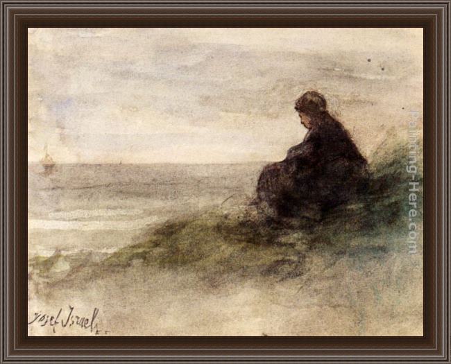 Framed Jozef Israels awaiting the fishermen's return painting