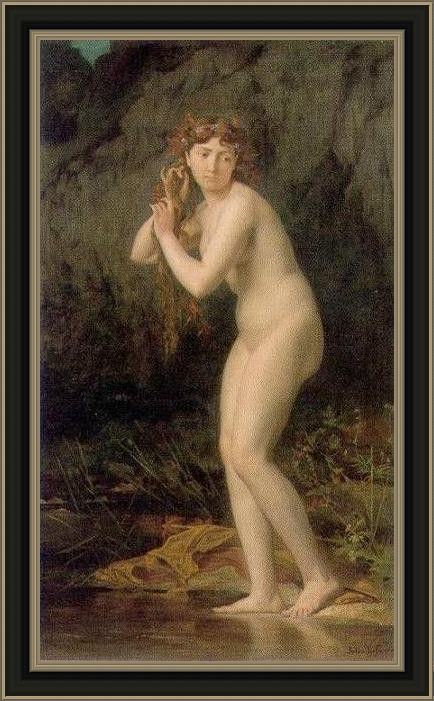 Framed Jules Joseph Lefebvre a bathing nude painting