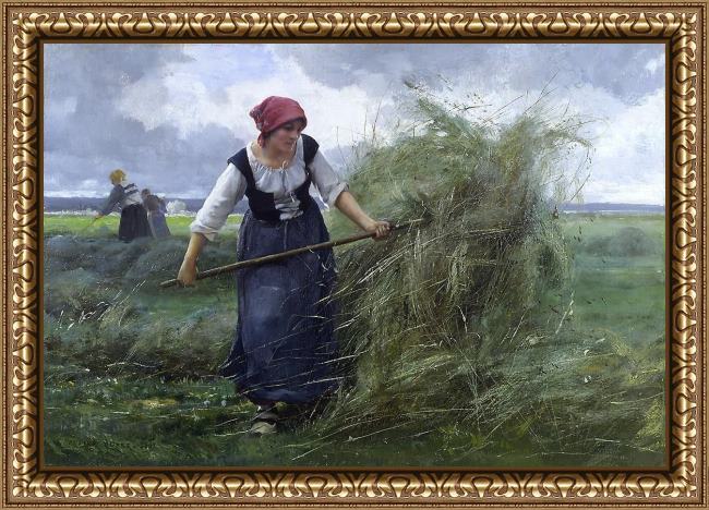 Framed Julien Dupre the wheatfield painting