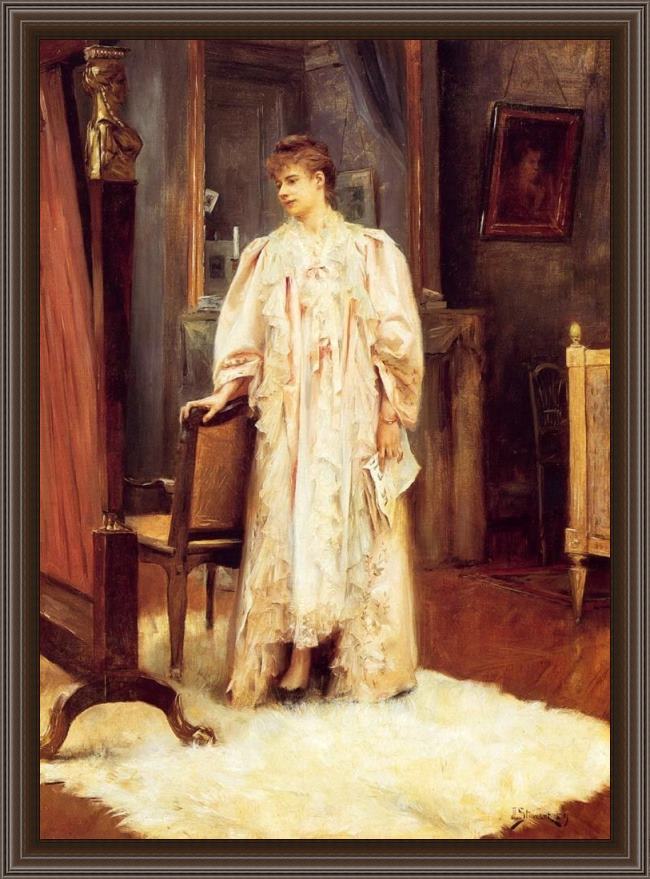 Framed Julius LeBlanc Stewart lady in her boudoir painting