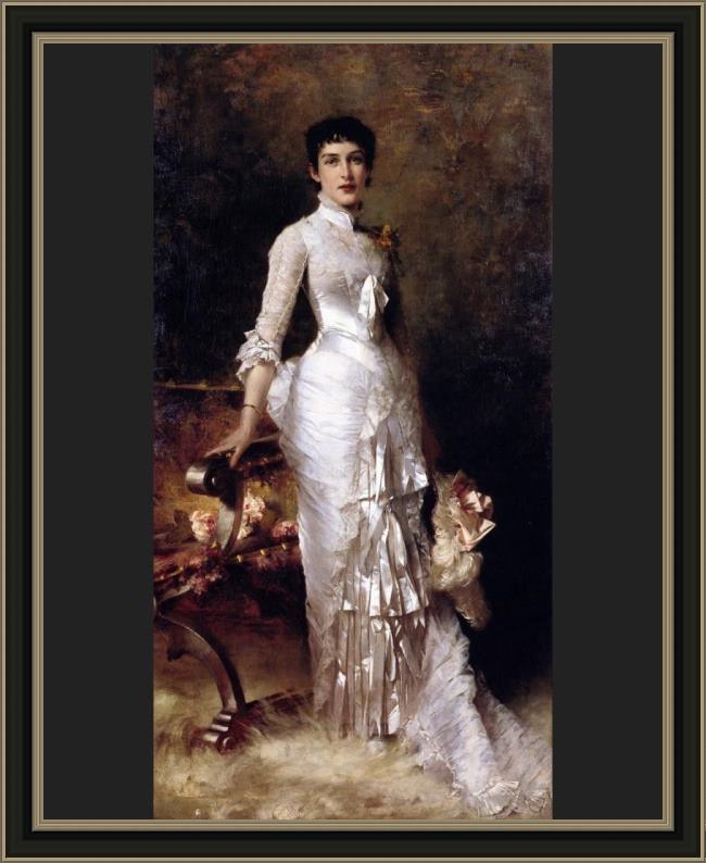 Framed Julius LeBlanc Stewart young beauty in a white dress painting