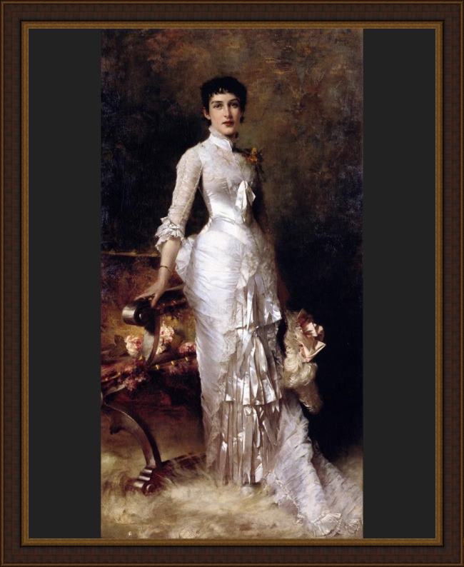 Framed Julius LeBlanc Stewart young beauty in a white dress painting
