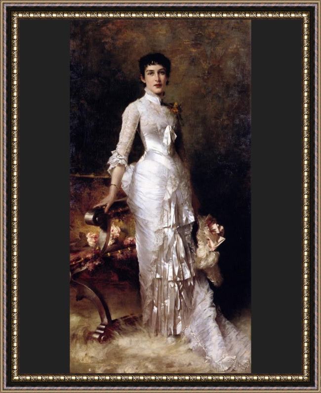 Framed Julius LeBlanc Stewart young beauty in a white dress painting