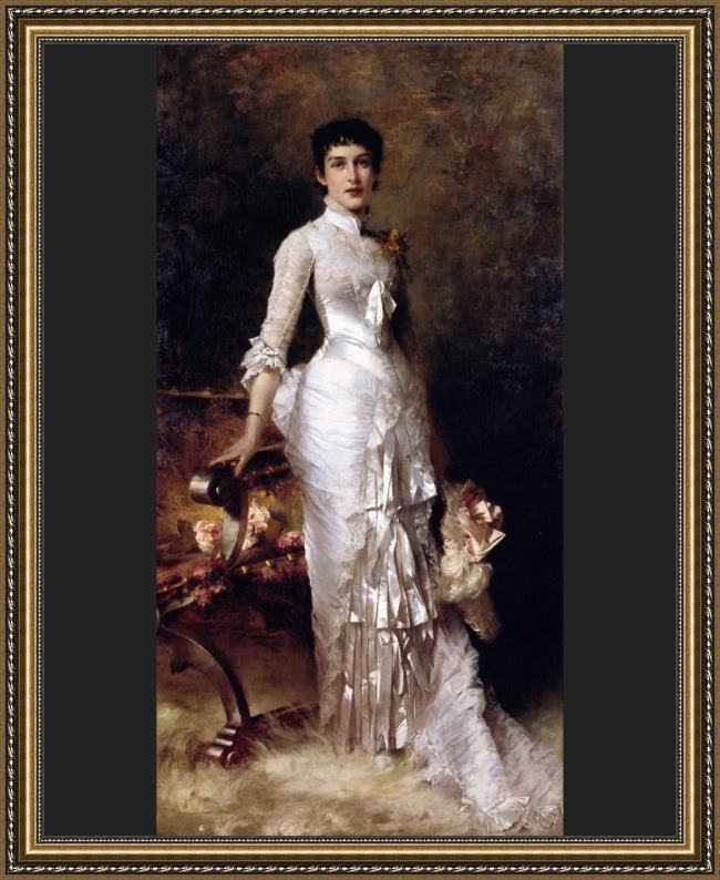 Framed Julius LeBlanc Stewart young beauty in a white dress painting