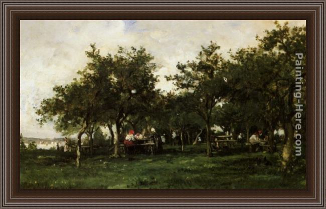 Framed Karl Pierre Daubigny peasants repast painting